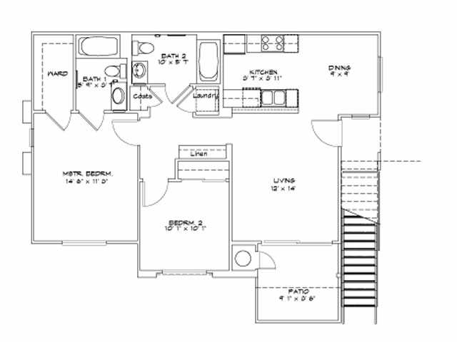 2C Two Bedroom/Two Bath Floorplan Image