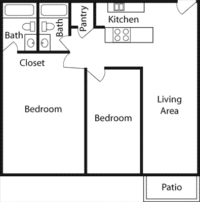 2B Two Bedroom Two Bath Floorplan Image