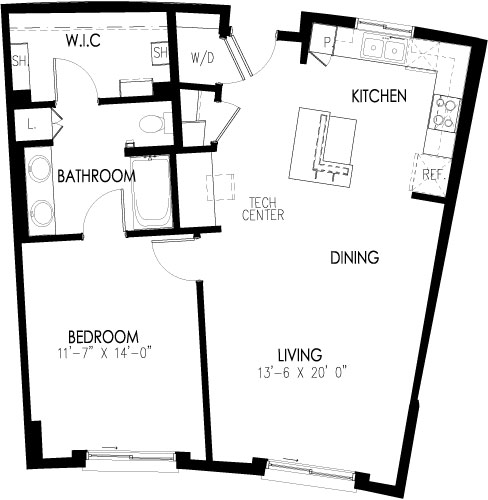 one bedroom 864 show Floorplan Image