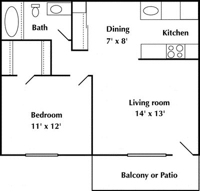 1bed 1bath Floorplan Image