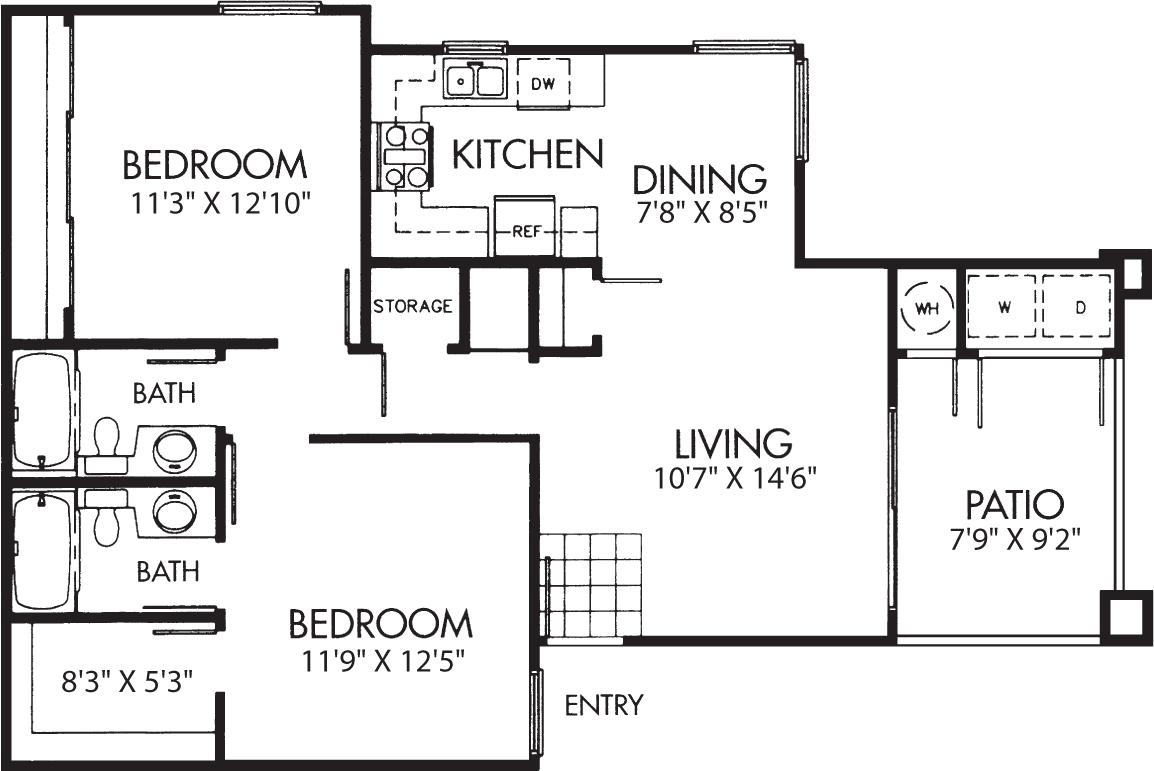Two Bed Two Bath                                   Floorplan Image