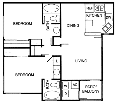 2 Bed - Dual Master Floorplan Image