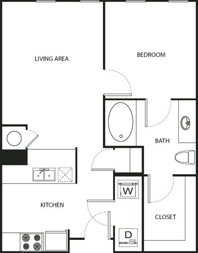 One Bedroom- 1503, 1657 Floorplan Image