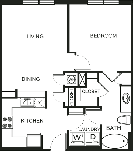 Traditional One Bedroom- 1501 Floorplan Image