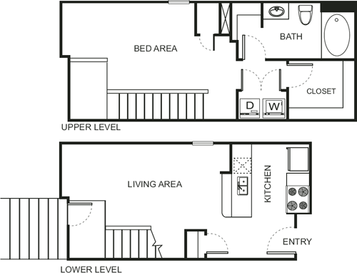 One Bedroom Townhome-1318,  3140 Floorplan Image