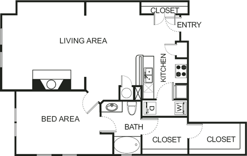 Traditional One Bedroom Floorplan Image