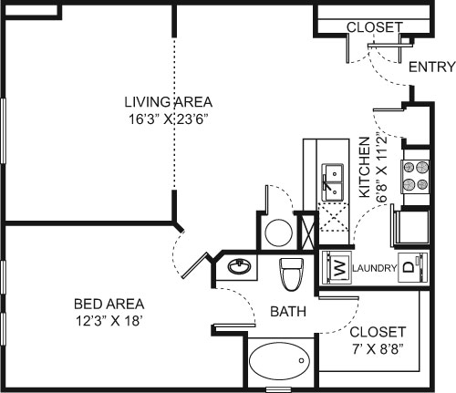 One Bedroom- 1537 Floorplan Image