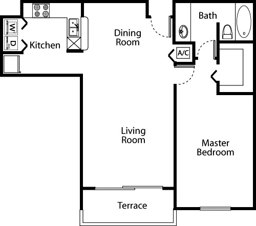 1 Bedroom (E) Floorplan Image
