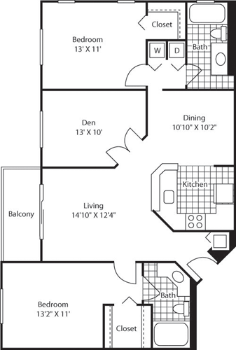 The Antigua (2 + den) Floorplan Image