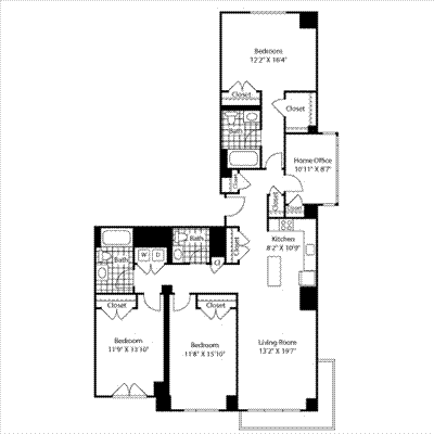 Three Bedroom with Home office Floorplan Image
