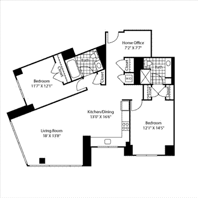 Two Bedroom with Home office 1214 Floorplan Image