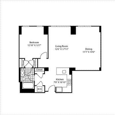One Bedroom Akron Floorplan Image