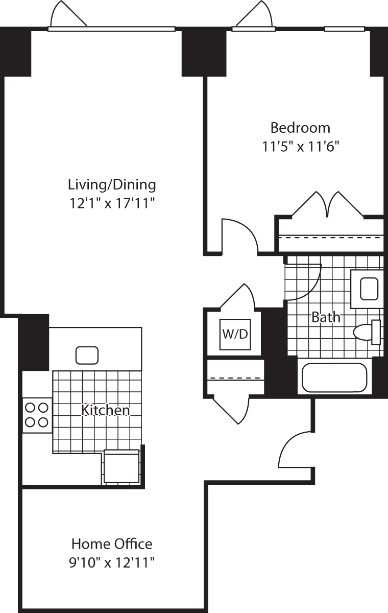 One Bedroom Home Office Floorplan Image