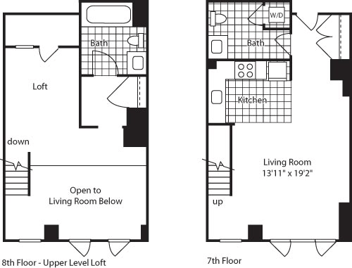 One Bedroom Loft Floorplan Image