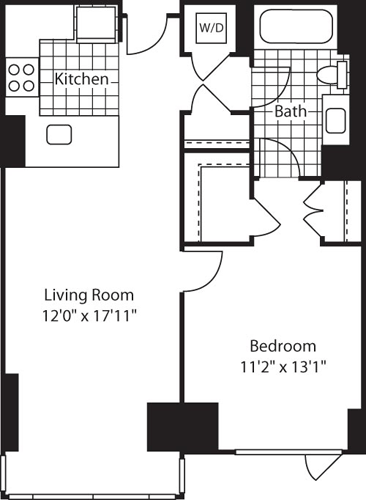 One Bedroom Bay Window Floorplan Image