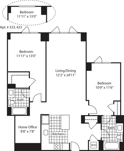 Two Bedroom Home Office Floorplan Image