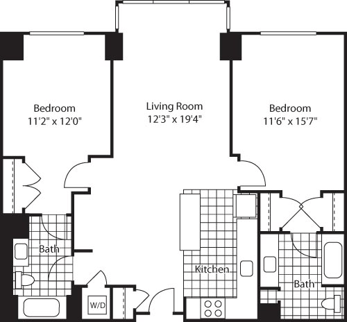 Two Bedroom Bay Windows Floorplan Image
