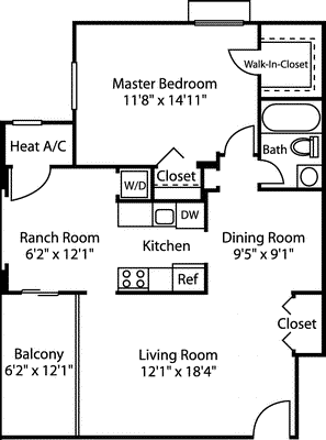 One bedroom traditional Floorplan Image