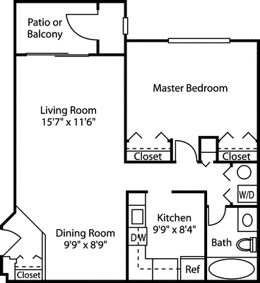 One bedroom contemporary Floorplan Image