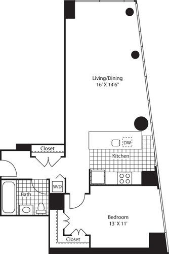Large One Bedroom Floorplan Image