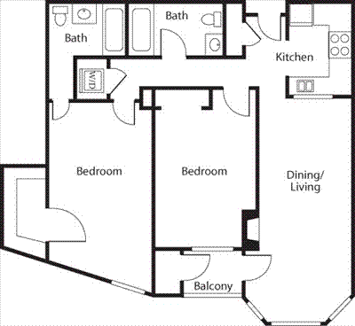 Two Bedroom Two Bath (tower) G-line and H-line Floorplan Image