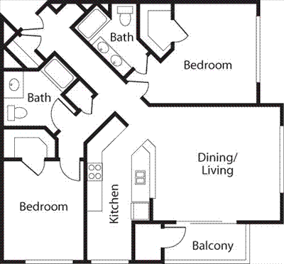 Midrise Two Bed Two Bath   (2E)                    Floorplan Image