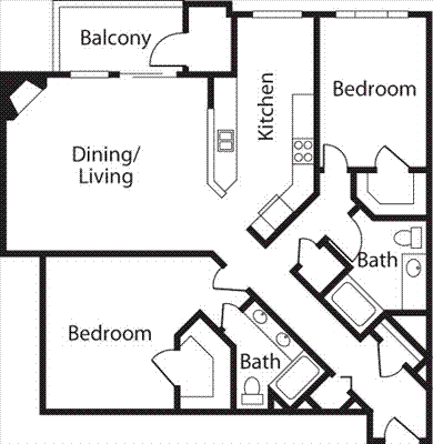 Midrise Two Bed Two Bath  (2H)                     Floorplan Image
