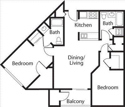 Midrise Two Bed Two Bath                     Floorplan Image
