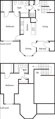 One Bedroom 2 Bath  w/Loft (Midrise)               Floorplan Image