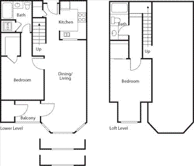 One Bedroom Loft 2 Bath + Dining area(Midrise) Floorplan Image