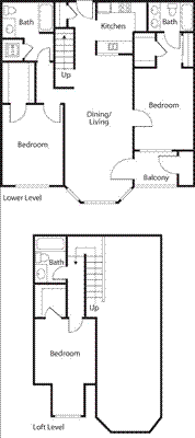 Midrise Two Bedroom 3 Bath w/Loft  Floorplan Image