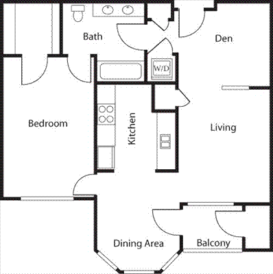 One Bedroom One  bath  Den (Midrise)   Floorplan Image