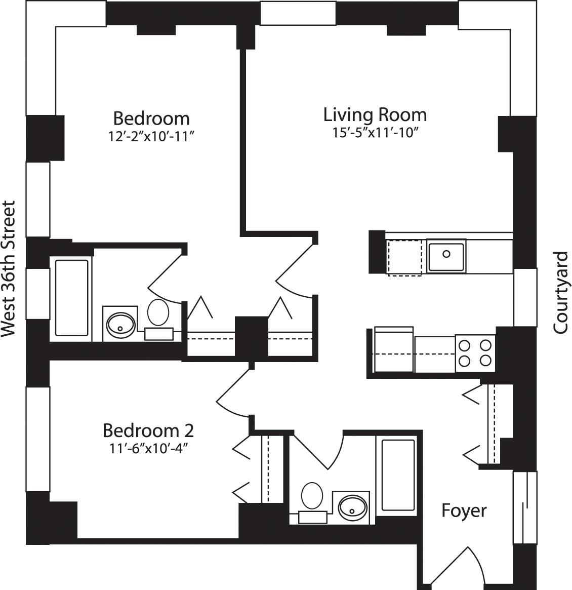 Plan E, floors 4-15                                Floorplan Image