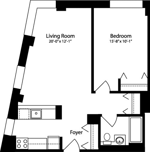 Plan W, floors 3-10                                Floorplan Image