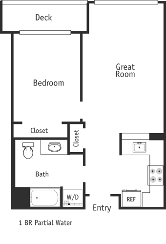1BR Partial Water  Floorplan Image