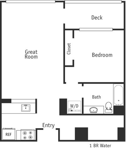 1BR + Water  Floorplan Image