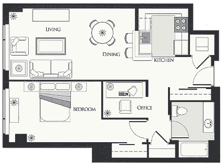 1X1 Plus den  Floorplan Image
