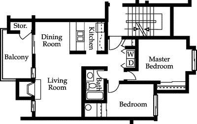 Two Bedroom One Bath Floorplan Image