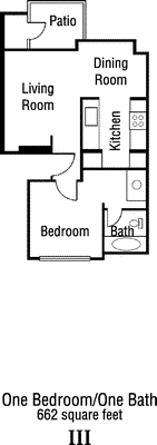 One Bedroom One Bath  Floorplan Image