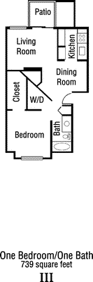 One Bed One Bath Floorplan Image