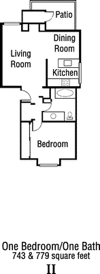 One Bed One Bath Floorplan Image