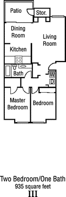 Two Bed One Bath  Floorplan Image