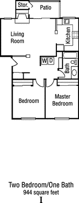 Two Bed One Bath  Floorplan Image