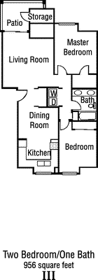 Two Bed One Bath  Floorplan Image