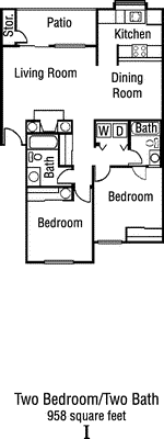 Two Bed Two Bath Floorplan Image