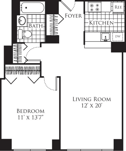 1 Bed apartment at 305 West 50th Street, Unit 12H, Hell's Kitchen, photo 1 of 1