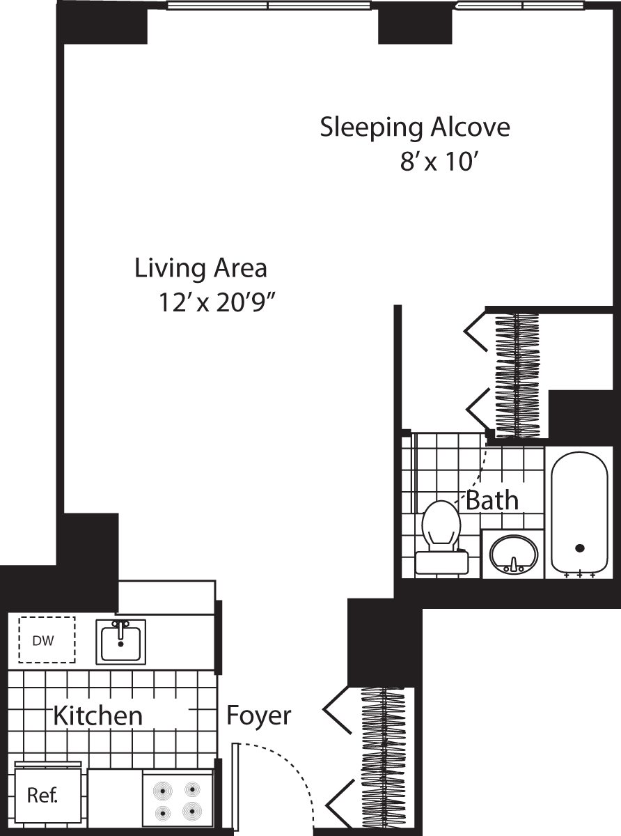 Studio apartment at 305 West 50th Street, Unit 15M, Hell's Kitchen, photo 1 of 1